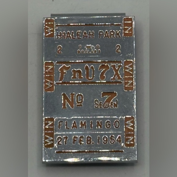 Unbranded Other - Hialeah Race Track Money Clip 7th Race February 27, 1954 “Flamingo” Chrome Vtg‎